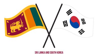 Sri Lanka ve Güney Kore Bayrakları Çapraz ve Dalgalı Düz Tarz. Resmi Orantı. Renkleri Düzelt.