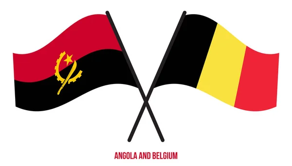 Angola Belgique Drapeaux Croisés Agitant Style Plat Proportion Officielle Couleurs — Image vectorielle