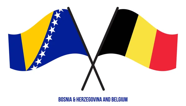 Bosnie Herzégovine Belgique Drapeaux Croisés Agitant Style Plat Proportion Officielle — Image vectorielle