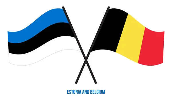 Flagi Estonii Belgii Przeszły Machały Stylu Płaskim Oficjalna Proporcja Prawidłowe — Wektor stockowy