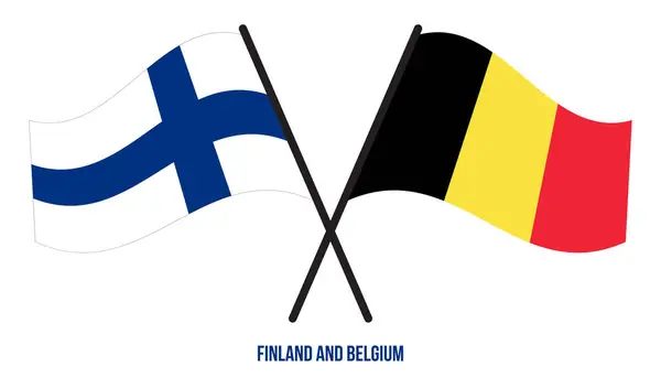Drapeaux Finlande Belgique Croisés Agitant Style Plat Proportion Officielle Couleurs — Image vectorielle