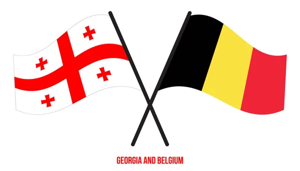 Drapeaux Géorgie Belgique Croisés Agitant Style Plat Proportion Officielle Couleurs — Image vectorielle