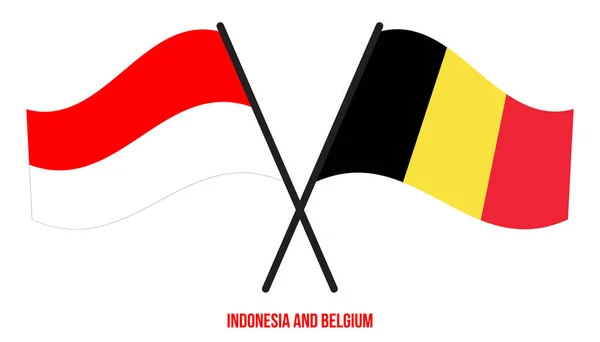 Indonesia Bélgica Banderas Cruzadas Ondeando Estilo Plano Proporción Oficial Colores — Vector de stock