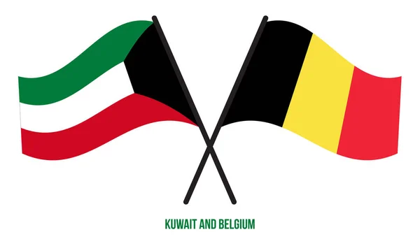 Drapeaux Koweït Belgique Croisés Agitant Style Plat Proportion Officielle Couleurs — Image vectorielle