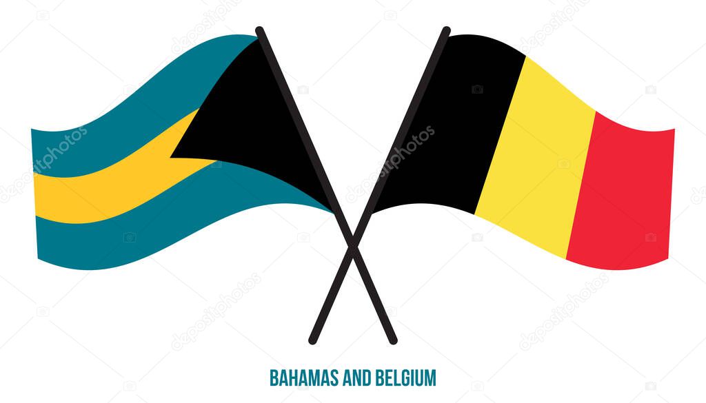 Bahamas and Belgium Flags Crossed And Waving Flat Style. Official Proportion. Correct Colors.