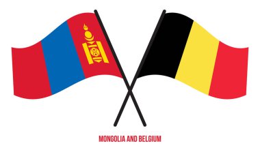 Moğolistan ve Belçika Bayrakları Çarpıştı ve Sallanan Düz Stil. Resmi Orantı. Renkleri Düzelt.