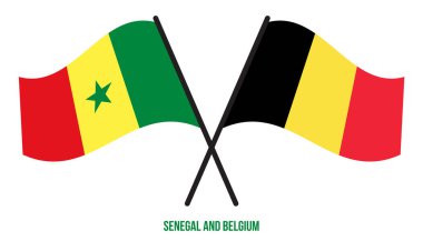 Senegal ve Belçika Bayrakları Çarpıştı ve Sallanan Düz Stil. Resmi Orantı. Renkleri Düzelt.