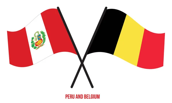 Drapeaux Pérou Belgique Croisés Agitant Style Plat Proportion Officielle Couleurs — Image vectorielle