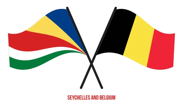 Seychelles Belgique Drapeaux Croisés Agitant Style Plat Proportion Officielle Couleurs — Image vectorielle