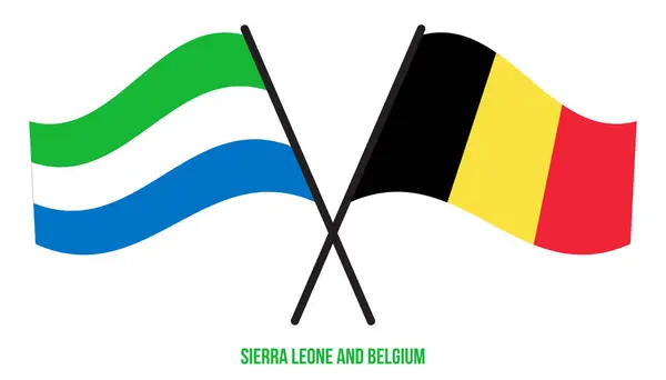 Drapeaux Sierra Leone Belgique Croisés Agitant Style Plat Proportion Officielle — Image vectorielle