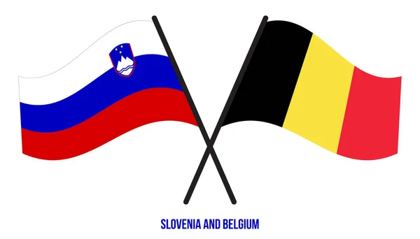Flagi Słowenii Belgii Przekroczyły Machały Płaskim Stylem Oficjalna Proporcja Prawidłowe — Wektor stockowy