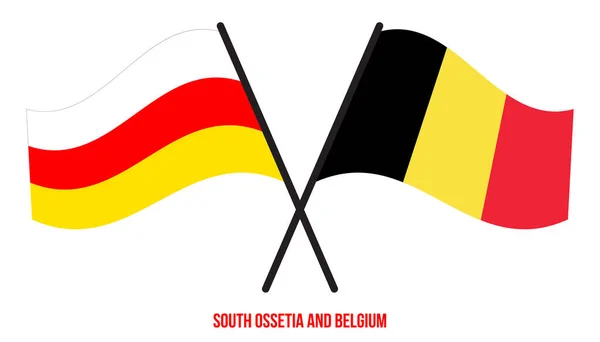 Ossétie Sud Belgique Drapeaux Croisés Agitant Style Plat Proportion Officielle — Image vectorielle