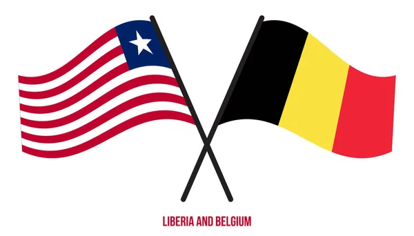 Libéria Belgique Drapeaux Croisés Agitant Style Plat Proportion Officielle Couleurs — Image vectorielle