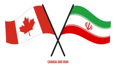 Kanada ve İran Bayrakları Çapraz ve Dalgalı Düz Stil. Resmi Orantı. Renkleri Düzelt.