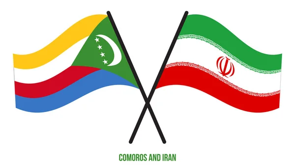 Las Comoras Las Banderas Irán Cruzaron Agitaron Estilo Plano Proporción — Vector de stock