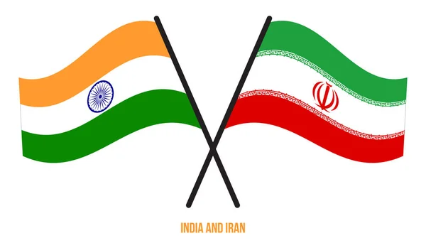India Iran Vlaggen Gekruist Zwaaien Platte Stijl Officiële Proportie Juiste — Stockvector