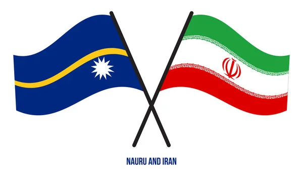 Banderas Nauru Irán Cruzadas Ondeando Estilo Plano Proporción Oficial Colores — Vector de stock
