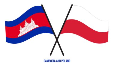 Kamboçya ve Polonya Bayrakları Çarpıştı ve Sallanan Düz Stil. Resmi Orantı. Renkleri Düzelt.