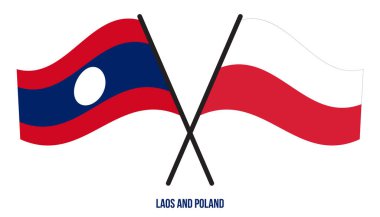 Laos ve Polonya Bayrakları Çapraz ve Dalgalı Düz Stil. Resmi Orantı. Renkleri Düzelt.
