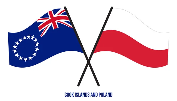 Islas Cook Polonia Banderas Cruzadas Ondeando Estilo Plano Proporción Oficial — Vector de stock