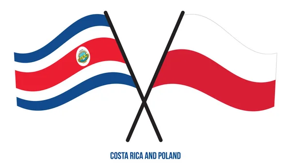 Costa Rica Polen Vlaggen Gekruist Zwaaien Platte Stijl Officiële Proportie — Stockvector