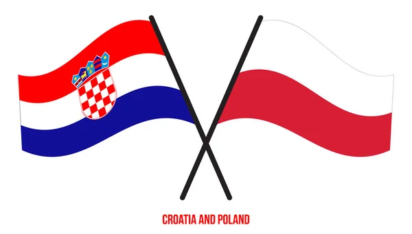 Croazia Polonia Bandiere Attraversate Sventolando Stile Piatto Proporzione Ufficiale Colori — Vettoriale Stock