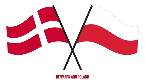 Danmark Och Polen Flaggor Korsade Och Viftade Platt Stil Officiell — Stock vektor
