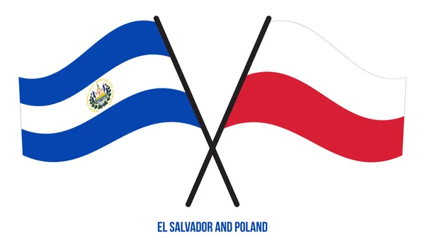 Salvador Poland Flags Crossed Waving Flat Style Official Proportion Correct — Stock Vector