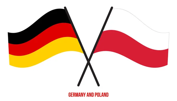 Die Fahnen Deutschlands Und Polens Wehten Flachen Stil Offiziell Korrekte — Stockvektor