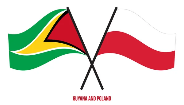 Guyana Polonia Banderas Cruzadas Ondeando Estilo Plano Proporción Oficial Colores — Vector de stock