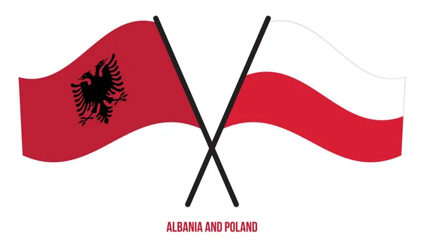 Bandiere Albania Polonia Attraversato Sventolando Stile Piatto Proporzione Ufficiale Colori — Vettoriale Stock