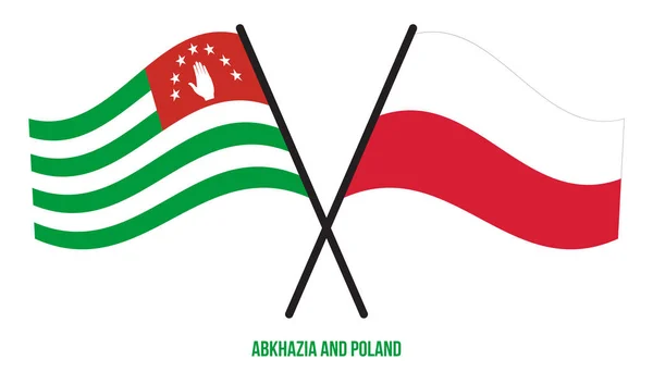 Abkhazia Dan Polandia Bendera Bendera Silang Dan Melambaikan Gaya Datar - Stok Vektor