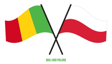 Mali ve Polonya Bayrakları Çarpıştı ve Sallanan Düz Stil. Resmi Orantı. Renkleri Düzelt.