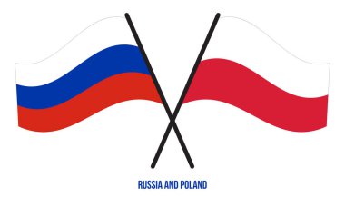 Rusya ve Polonya Bayrakları Çapraz ve Dalgalı Düz Stil. Resmi Orantı. Renkleri Düzelt.