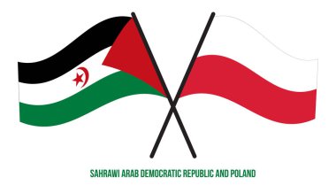 Sahrawi ve Polonya Bayrakları Çapraz ve Sallanan Düz Stil. Resmi Orantı. Renkleri Düzelt.