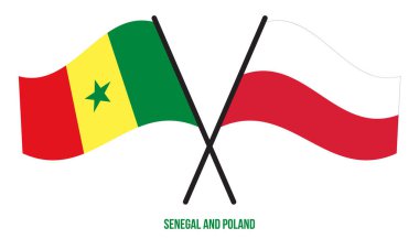 Senegal ve Polonya Bayrakları Çarpıştı ve Sallanan Düz Stil. Resmi Orantı. Renkleri Düzelt.