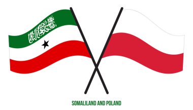 Somaliland ve Polonya Bayrakları Çapraz ve Sallanan Düz Stil. Resmi Orantı. Renkleri Düzelt.