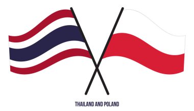 Tayland ve Polonya Bayrakları Çarpıştı ve Sallanan Düz Stil. Resmi Orantı. Renkleri Düzelt.
