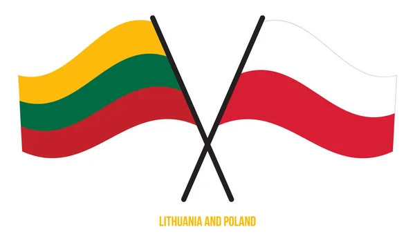 Lituania Polonia Banderas Cruzadas Ondeando Estilo Plano Proporción Oficial Colores — Vector de stock