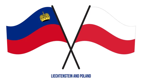 Liechtenstein Polonia Banderas Cruzadas Ondeando Estilo Plano Proporción Oficial Colores — Vector de stock