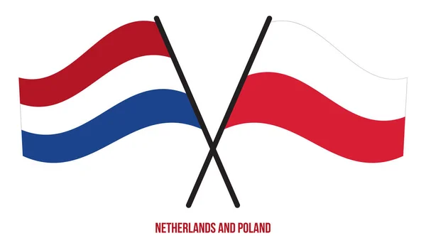 Netherlands Poland Flags Crossed Waving Flat Style Official Proportion Correct — Stock Vector