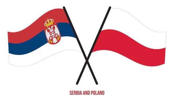 Serbia Poland Flags Crossed Waving Flat Style Official Proportion Correct — Stock Vector