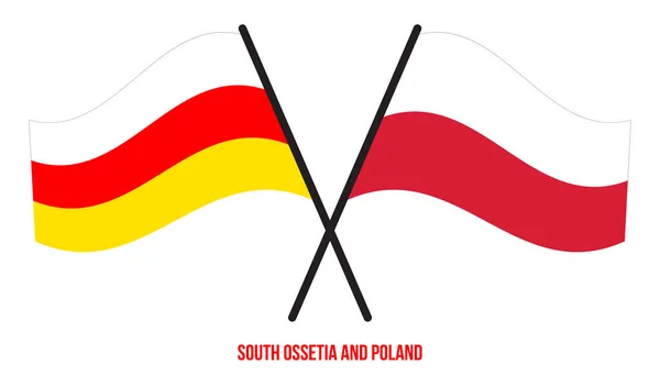 South Ossetia Poland Flags Crossed Waving Flat Style Official Proportion — Stock Vector