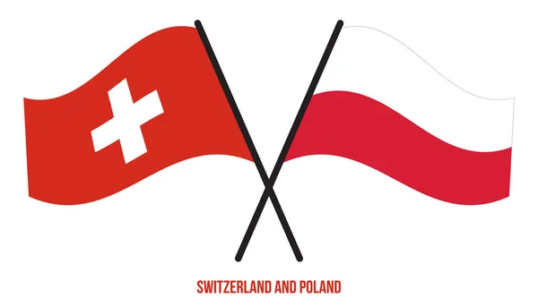 Schweiz Och Polen Flaggor Korsade Och Viftade Platt Stil Officiell — Stock vektor