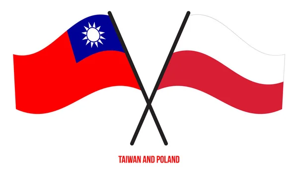 Taiwan Polônia Bandeiras Cruzadas Acenando Estilo Plano Proporção Oficial Cores —  Vetores de Stock