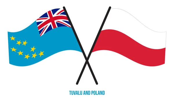 Tuvalu Polonia Banderas Cruzadas Ondeando Estilo Plano Proporción Oficial Colores — Vector de stock