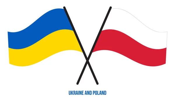 Ukraina Polska Flagi Przekroczone Machające Styl Płaski Oficjalna Proporcja Prawidłowe — Wektor stockowy