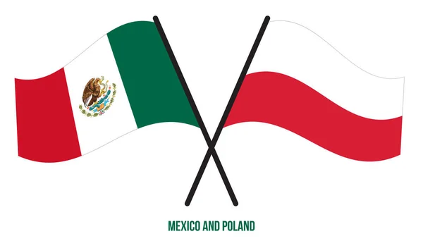 Die Fahnen Mexikos Und Polens Wehten Flachen Stil Offiziell Korrekte — Stockvektor