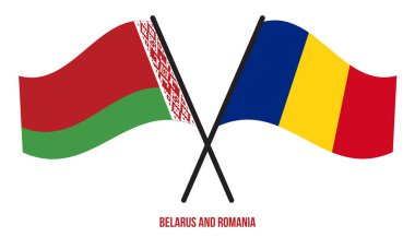 Beyaz Rusya ve Romanya Bayrakları Çarpıştı ve Sallanan Düz Stil. Resmi Orantı. Renkleri Düzelt.