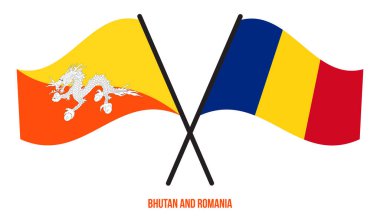 Butan ve Romanya Bayrakları Çarpıştı ve Sallanan Düz Stil. Resmi Orantı. Renkleri Düzelt.